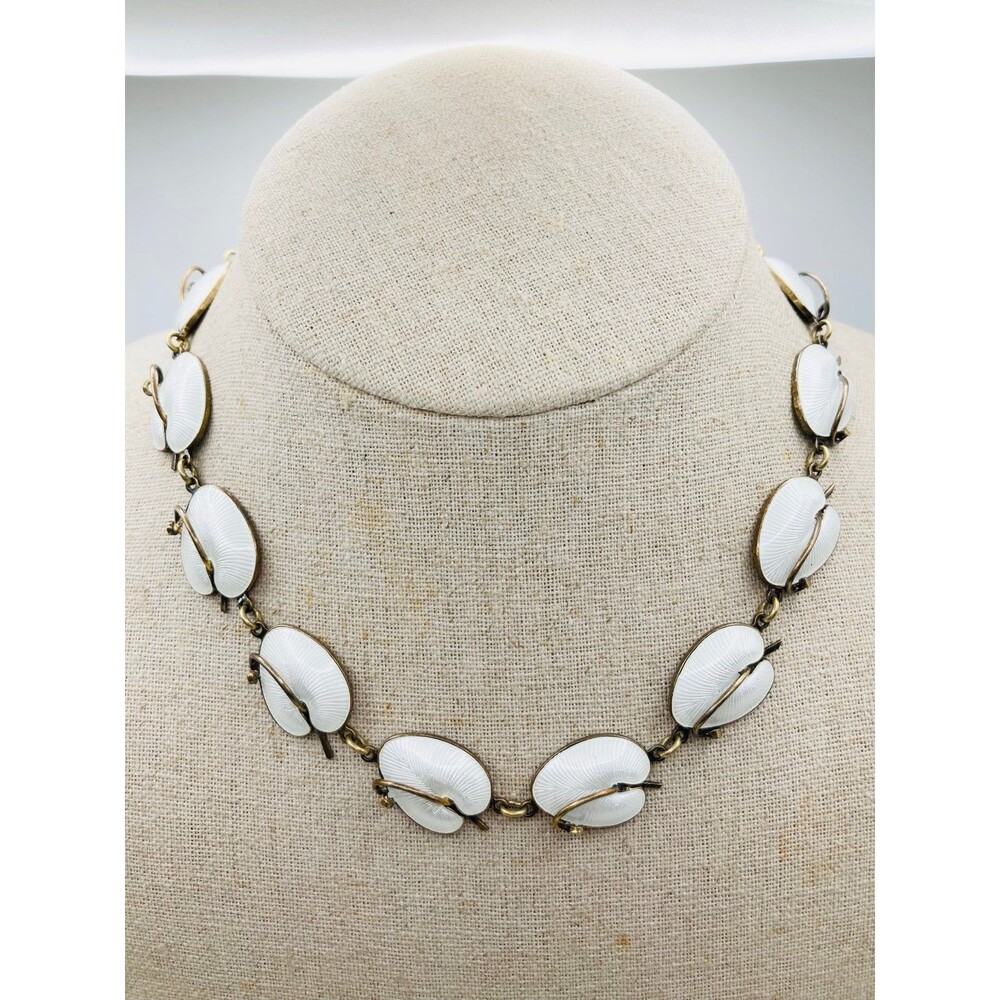 Super heavy volmer Bahner Denmark sterling silver Lily pad enamel necklace